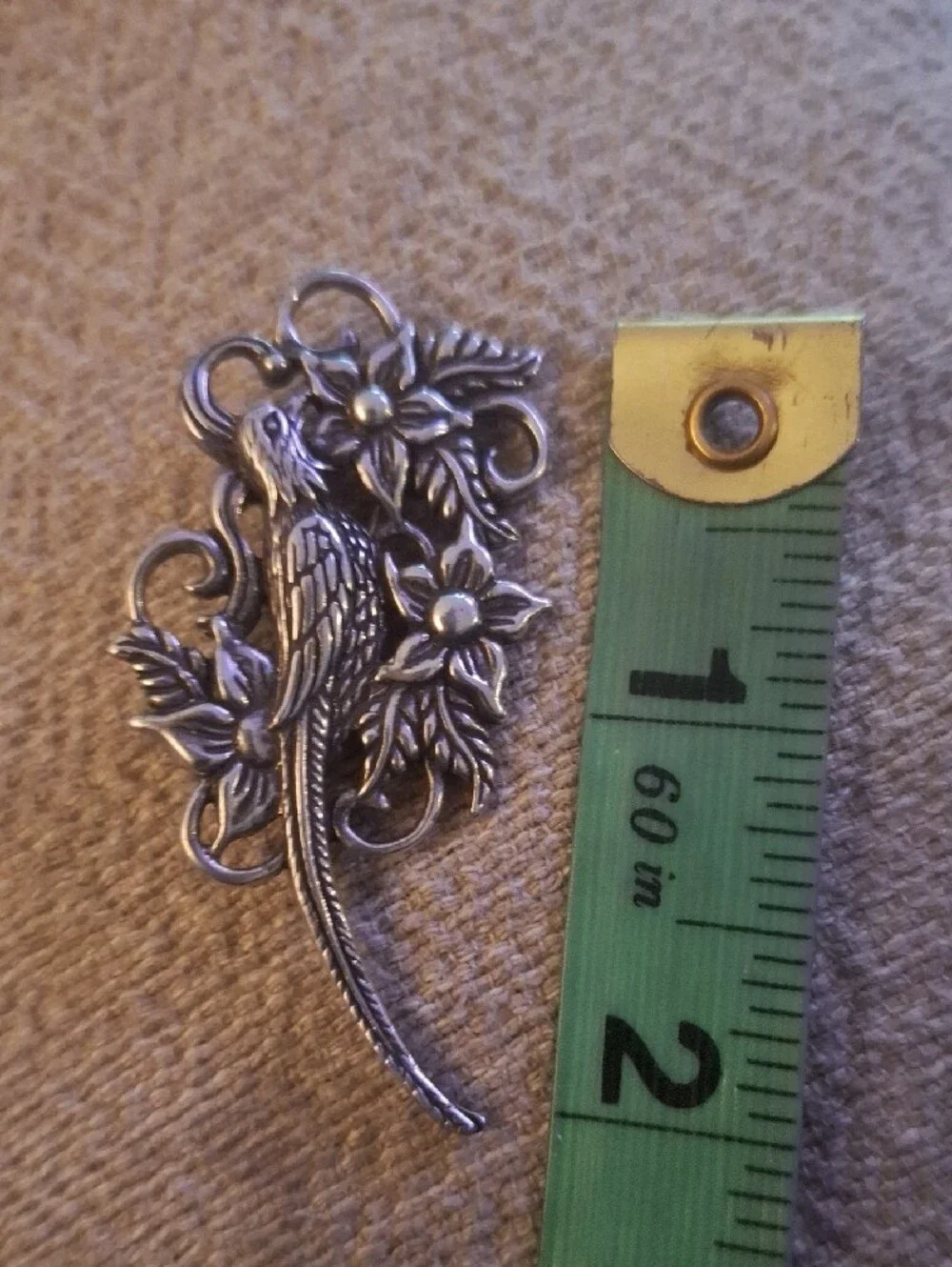 Vintage Silver-Tone Parrot Floral Brooch -